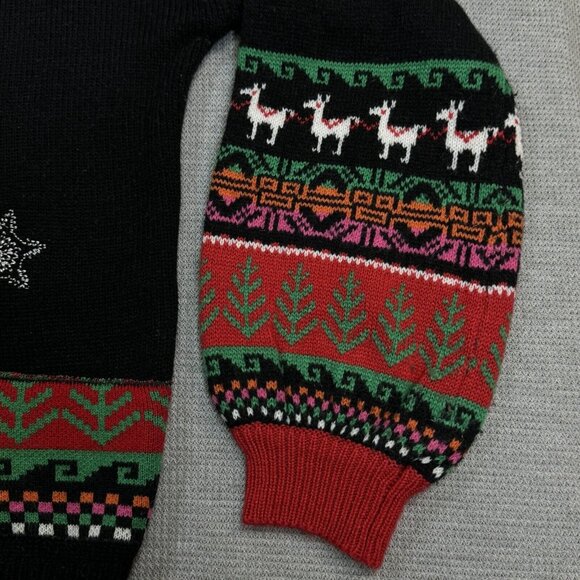 Holiday Time Womens Black Llama Christmas Sweater Hat Tassel Embellished Size XL - Picture 8 of 15